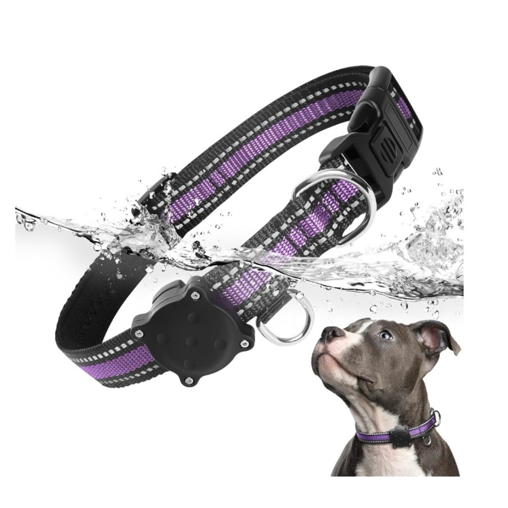 MOOGROU AirTag Dog Collar Waterproof Reflective Purple Size Medium